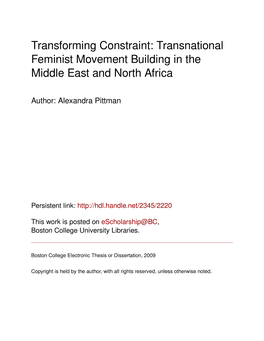 Transforming Constraint: Transnational Feminist Movement Building in the Middle East and North Africa