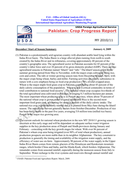 Pakistan: Crop Progress Report