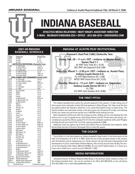 Indiana BASEBALL Indiana at Austin Peay Invitational, Feb