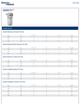 Applications Buick Electra Limited V6 3.8L Buick Electra Park Avenue V6
