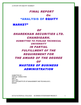 FINAL REPORT on of SHAREKHAN SECURITIES LTD. CHANDIGARH