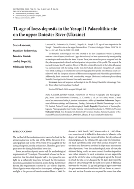 TL Age of Loess Deposits in the Yezupil I Palaeolithic Site on the Upper Dniester River (Ukraine)