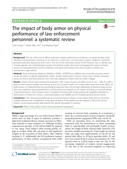 The Impact of Body Armor on Physical Performance of Law Enforcement Personnel: a Systematic Review Colin Tomes1,2, Robin Marc Orr2* and Rodney Pope2