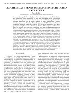 Geochemical Trends in Selected Lechuguilla Cave Pools