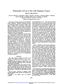 Prothrombin Activity in Rats with Mammary Tumors*