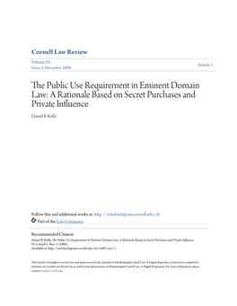 The Public Use Requirement in Eminent Domain Law: a Rationale Based on Secret Purchases and Private Influence, 92 Cornell L