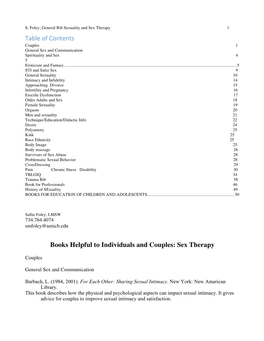 Sex Therapy 1 Table of Contents Couples 1 General Sex and Communication Spirituality and Sex 4 5 Eroticism and Fantasy