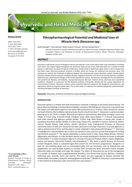 Ethnopharmacological Potential and Medicinal Uses of Miracle Herb Dioscorea Spp