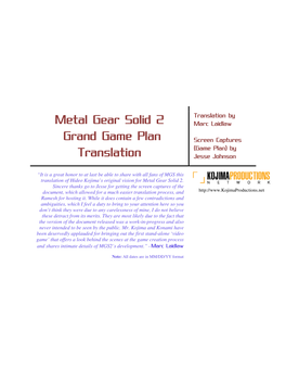Metal Gear Solid 2 Grand Game Plan Translation
