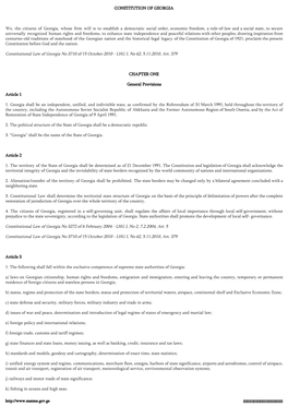 CONSTITUTION of GEORGIA We, the Citizens of Georgia, Whose Firm Will Is to Establish a Democratic Social Order, Economic Freedom