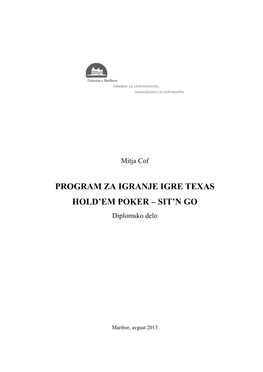 Program Za Igranje Igre Texas Hold'em Poker – Sit'n Go