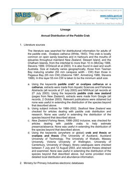 Lineage Annual Distribution of the Paddle Crab 1. Literature Sources