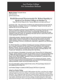 Las Positas College for Immediate Release