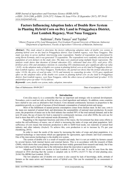 Factors Influencing Adoption Index of Double Row System in Planting Hybrid Corn on Dry Land in Pringgabaya District, East Lombok Regency, West Nusa Tenggara