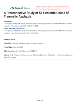 A Retrospective Study of 51 Pediatric Cases of Traumatic Asphyxia