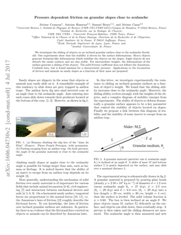 Pressure Dependent Friction on Granular Slopes Close to Avalanche