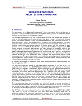 Business Processes Architecture and Design