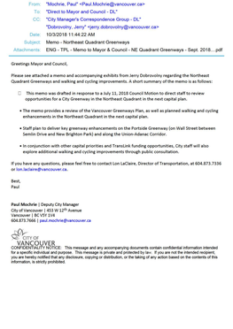 Northeast Quadrant Greenways Attachments: ENG - TPL - Memo to Mayor & Council - NE Quadrant Greenways - Sept