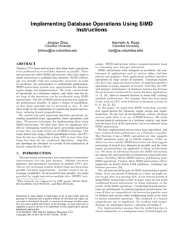 Implementing Database Operations Using SIMD Instructions