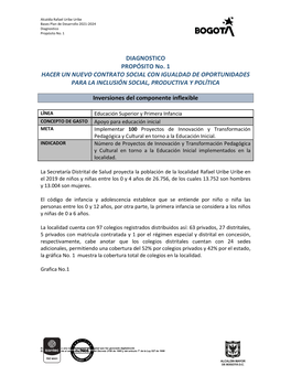 DIAGNOSTICO PROPÓSITO No. 1 HACER UN NUEVO CONTRATO SOCIAL CON IGUALDAD DE OPORTUNIDADES PARA LA INCLUSIÓN SOCIAL, PRODUCTIVA Y POLÍTICA