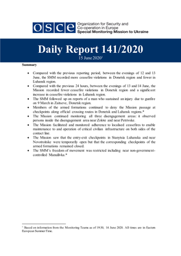 Daily Report 141/2020 15 June 20201 Summary