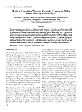 Floristic Diversity of Vascular Plants in Gyasumbdo Valley, Lower Manang, Central Nepal