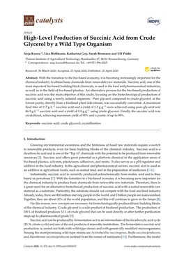 High-Level Production of Succinic Acid from Crude Glycerol by a Wild Type Organism