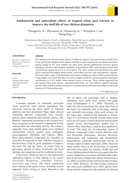 Antibacterial and Antioxidant Effects of Tropical Citrus Peel Extracts to Improve the Shelf Life of Raw Chicken Drumettes