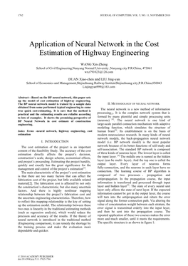 Application of Neural Network in the Cost Estimation of Highway Engineering