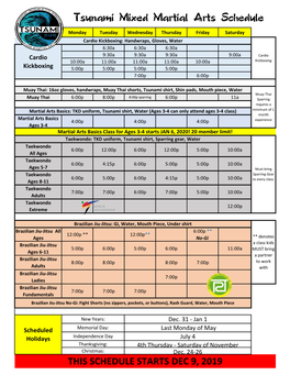 Tsunami Mixed Martial Arts Schedule