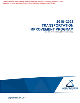 2018–2021 Transportation Improvement Program for the Twin Cities Metropolitan Area