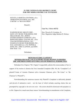 IN the UNITED STATES DISTRICT COURT for the MIDDLE DISTRICT of TENNESSEE ESTATE of ARMETIA CHATMON, A/K/A ARMENTER CHATMON, P/K