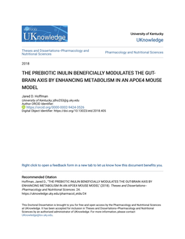 The Prebiotic Inulin Beneficially Modulates the Gut-Brain Axis by Enhancing Metabolism in an Apoe4 Mouse Model