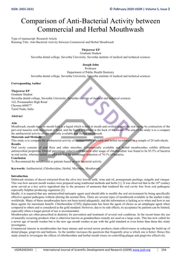 Comparison of Anti-Bacterial Activity Between Commercial and Herbal Mouthwash