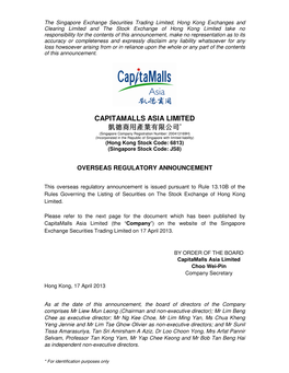 Capitamalls Asia Limited 凱德商用產業有限公司