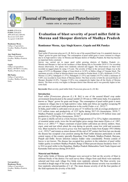 Evaluation of Blast Severity of Pearl Millet Field in Morena and Sheopur