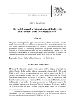 On the Ethnographic Categorization of Biodiversity in the Danube Delta “Biosphere Reserve”1