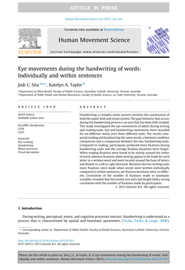 Eye Movements During the Handwriting of Words: Individually and Within Sentences ⇑ Jodi C