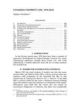 CANADIAN CONTRACT LAW, 1970-2010 Stephen Waddams