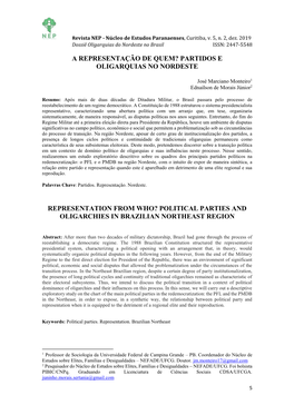 A Representação De Quem? Partidos E Oligarquias No Nordeste Representation from Who? Political Parties and Oligarchies in Br