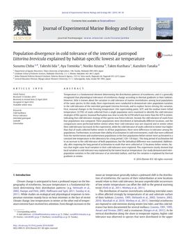 Population Divergence in Cold Tolerance of the Intertidal Gastropod Littorina Brevicula Explained by Habitat-Speciﬁc Lowest Air Temperature