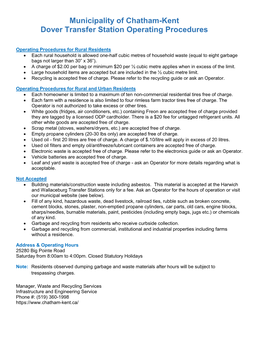 Municipality of Chatham-Kent Dover Transfer Station Operating Procedures