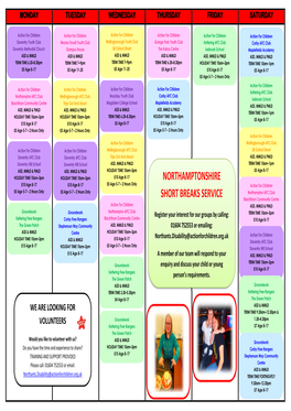 Northamptonshire Short Breaks Service Timetable