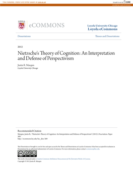 Nietzsche's Theory of Cognition: an Interpretation and Defense of Perspectivism Justin R