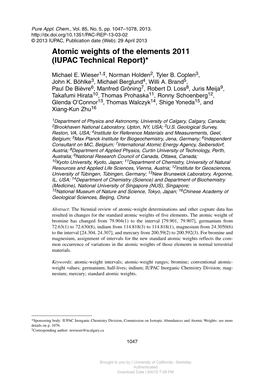 Atomic Weights of the Elements 2011 (IUPAC Technical Report)*