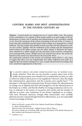 Control Marks and Mint Administration in the Fourth Century Ad