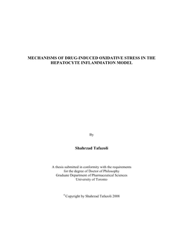 MECHANISMS of DRUG-INDUCED OXIDATIVE STRESS in the HEPATOCYTE INFLAMMATION MODEL Shahrzad Tafazoli