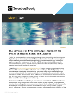 GT Alert IRS Says No Tax-Free Exchange Treatment for Swaps Of