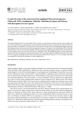 Cryptic Diversity of the Semi-Terrestrial Amphipod Platorchestia Japonica