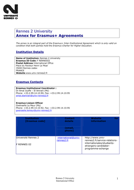 Rennes 2 University Annex for Erasmus+ Agreements
